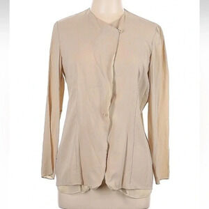 Vintage Emanuel Ungaro 100% Silk Cream Button Down Cardigan Blouse Size 10 EUC!